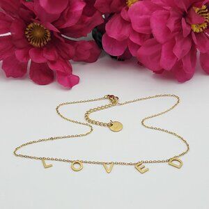 BELJOY "LOVED" Charm Chain Necklace 18K Gold Plated 17.5 Inch Lobster Clasp